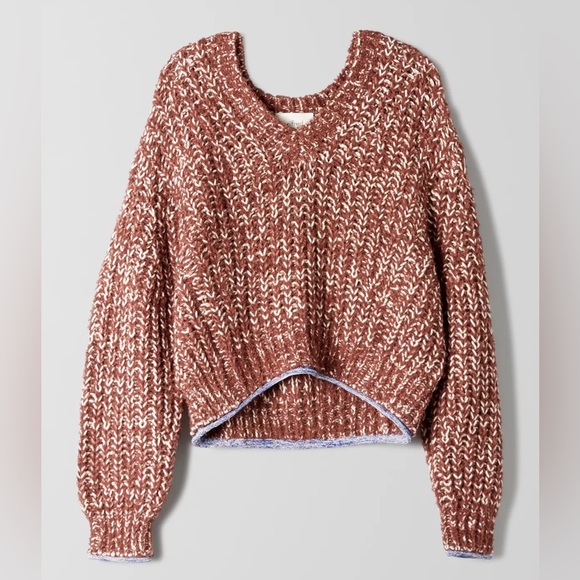 Aritzia Wilfred Eleanore v-neck sweater, amaretto (brown) white, small - Picture 2 of 10